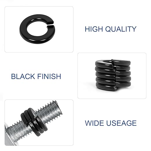M6 Split Lock Washer, 304 Stainless Steel 18-8 Spring Lock Washers for Bolts and Nuts, Black Finish, 100 PCS
