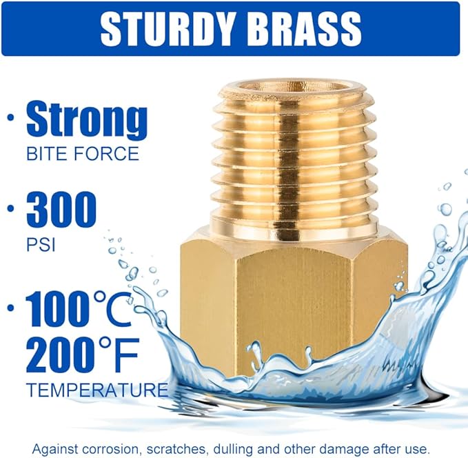 (Pack of 10) EFIELD Brass Fittings, 1/4" Male Pipe x 1/4" Female Pipe Reducer Adapter Fittings,(NPT016)