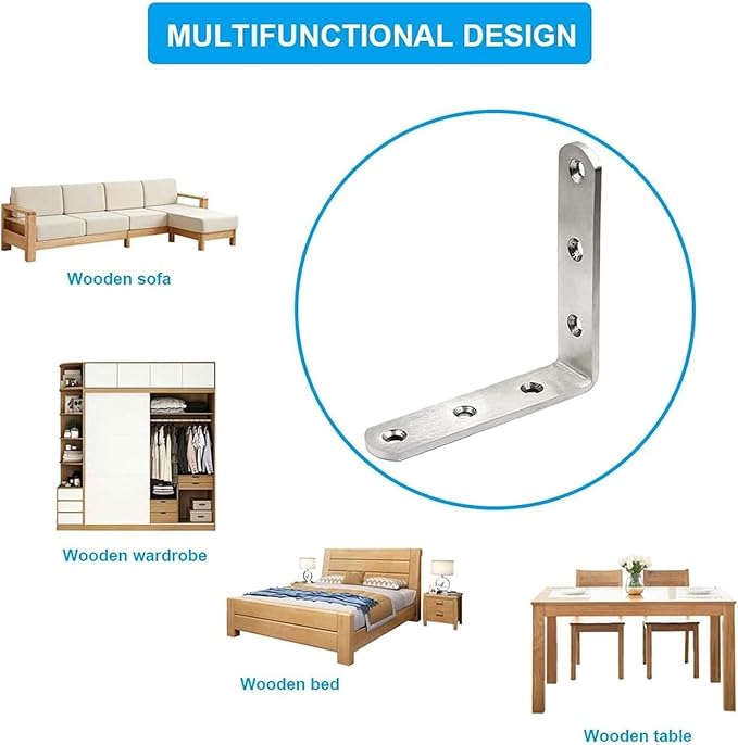 Heavy Duty Steel Angle Brackets, 6 PCS 3x3 Inch | Right Angle Joints for Woodworking & Metal Furniture, Includes Screws for Secure Installation on Shelves, Tables, and DIY Projects.