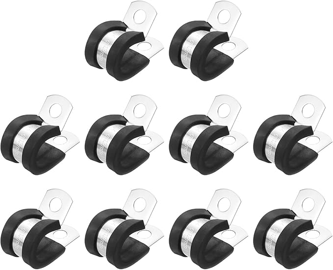 Uxcell 1/2" (12mm) Stainless Steel Rubber Cushioned Pipe Clamp, 10Pcs