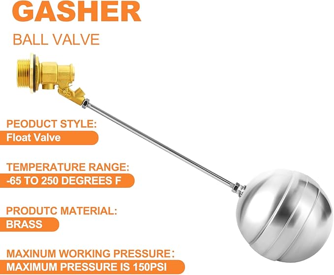 GASHER 1PCS 1" 304 Stainless Steel Float Ball Valve with 1"G Female x 1"NPT Male Adapter, DN25 Adjustable Water Tank Float Ball Valve for Stock Tank Pool Water Level Control