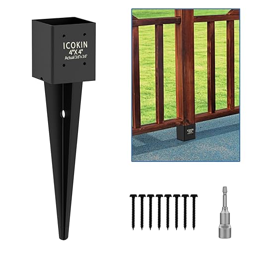 2 Pack 4x4 Fence Post Anchor Ground Spike – Heavy Duty 24" Metal Post Base (Fit 3.6"x3.6") Black Powder-Coated for Mailbox, Deck, Fence, Railing
