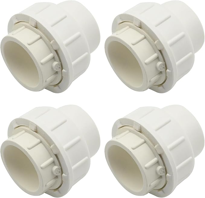 4 Pcs 1" White PVC Union Pipe Fitting (Socket x Socket), PVC Slip Union Adapter Coupling Schedule 40 EPDM O-Ring, Coupling Pipe Fitting