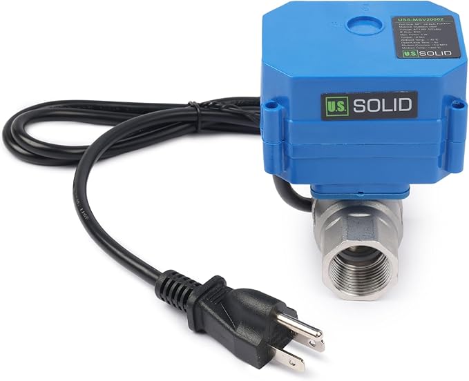 U.S. Solid 3/4" NPT 2-Way Motorized Ball Valve with US Plug 110VAC 304 Stainless Steel Electrical Ball Valve, Auto Return, Normally Closed, IP65, NSF Certified