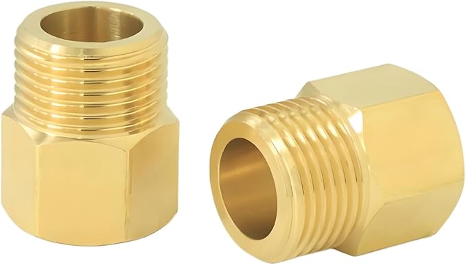 9/16" Female Thread × 3/8" Male Thread Extension Adapter, British-to-US Standard Brass Adapter Fitting. For angle valves, kitchen faucets, RV water pipe joints, radiator valves. 2PCS