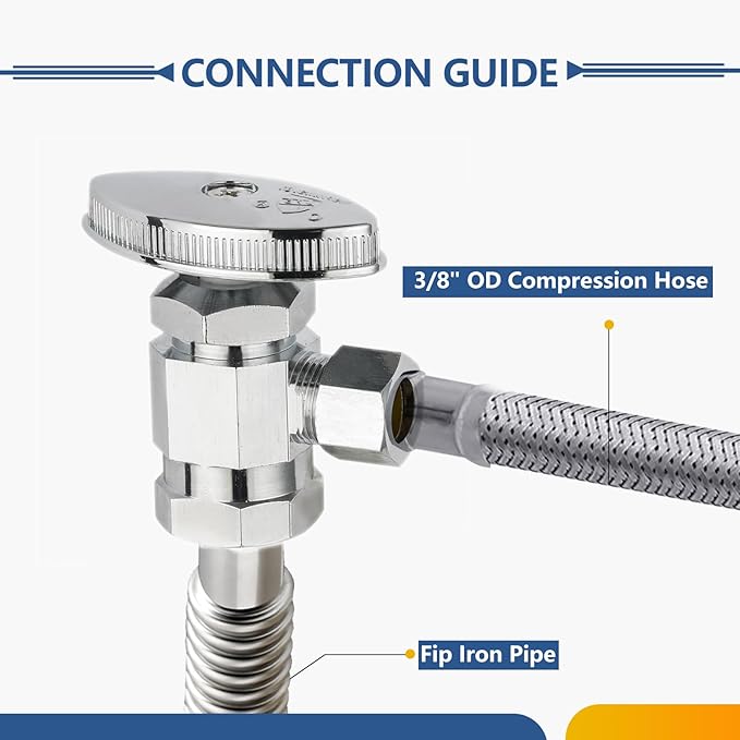 100-Pack GUOFIS Angle Stop Valve with Multi-Turn,1/2-Inch Fip Iron Pipe x 3/8-Inch OD Compression Water Shut-off Valves(LF Brass Chrome Plate)(VALVE365-100Pack)