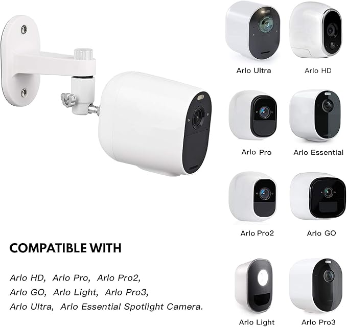 2Pack Security Wall Mount for Arlo Pro/Pro2/Pro3/Pro4/Ultra/Ultra2/Essential Spotlight Camera, Adjustable Indoor/Outdoor Mounting Bracket for Your Surveillance Camera (Black)