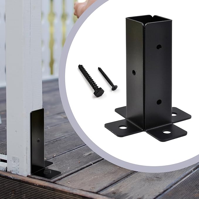 4 Pcs Adjustable Half-Column Base for 1.5x1.5, 2x2, 2x4, 4x4 Post Bracket, Wood Fence Deck Post Anchor Base Brackets for Pergola, Courtyard, Awning, Railing and Mailbox