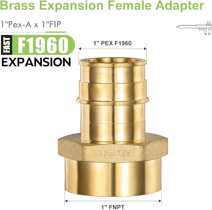 2 Pack Pex-A Female Adapter, 1 Inch Female NPT to 1Inch PEX-A Brass Expansion PEX-A Fittings,Zero-Lead Brass NSF/ANSI 61 NSF 372 Certificate, ASTM F1960 Certified