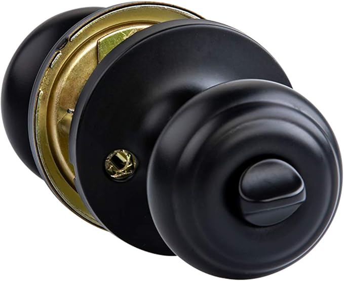 Amazon Basics Exterior Door Knob With Lock, Classic, Matte Black