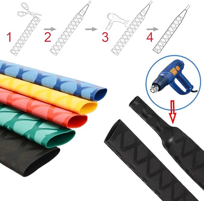 Shrink Tubing for Fishing Rod Handles,Shovel Handle,Motorcycle Handgrips,garden tools handles Much Better Grip,Black Textured Shrink Wrap 45mm*1 Meter
