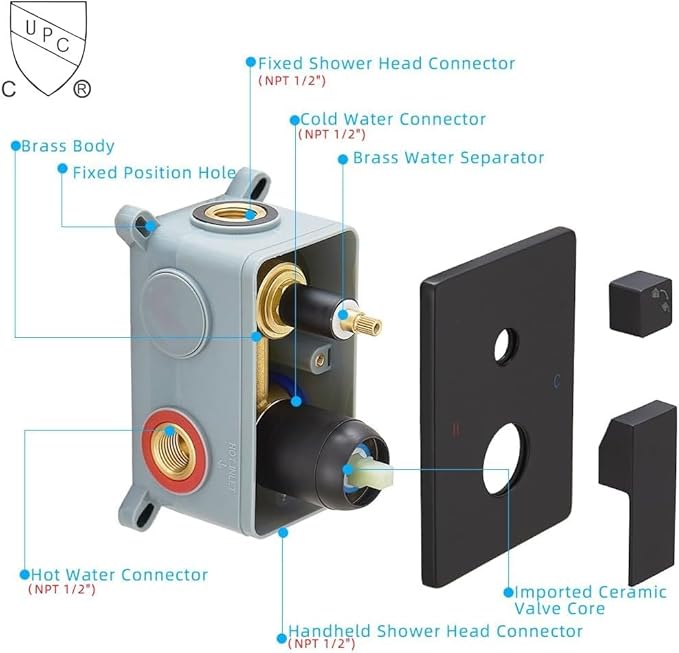 Matte Black Shower System Bathroom Rainfall Shower Faucet Set Complete Wall Mounted 6 Inch Shower Head and Handle Set with Rough-in Valve Body and Trim Kit