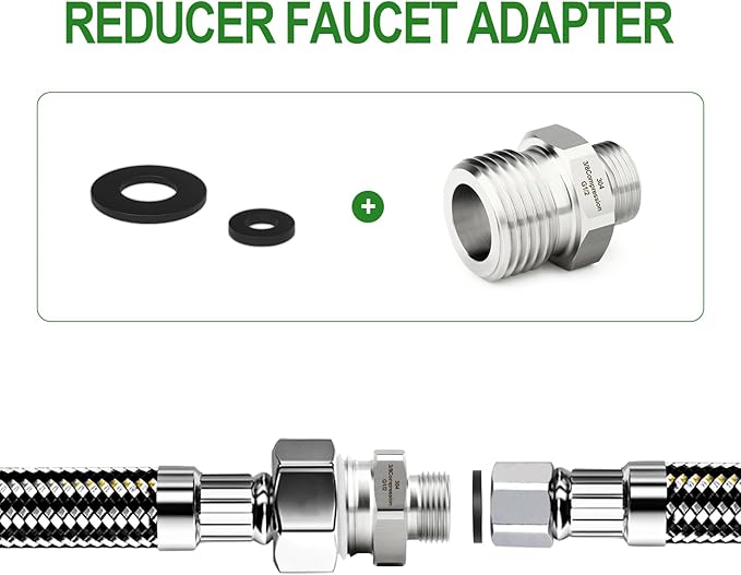 TAISHER 2PCS 304 Stainless Steel Reducer Faucet Adapter 1/2" G Thread (BSP) × 3/8" Compression Pipe Fitting for RV kitchen bathroom faucet supply line adapter with rubber gasket