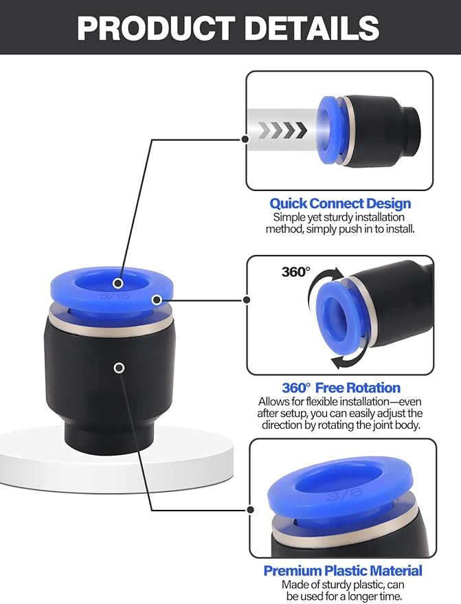 36PCS Push-to-Connect Air Line Fitting Plug, Kalolary Quick Connect End Plugs Brake Line Plug Air Hose Fittings Quick Cap Plugs Fitting for 1/8" 5/32" 1/4" 5/16" 3/8" 1/2" OD Tube