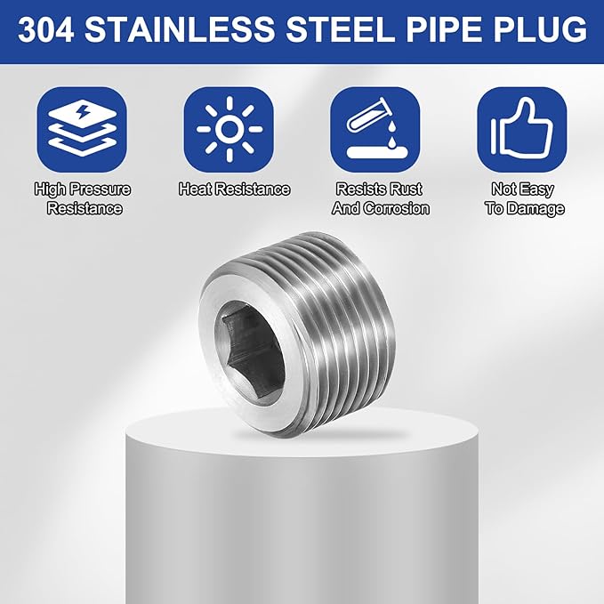 PATIKIL 2 Pcs 304 Stainless Steel Pipe Plug M22 x 1.5 Male Internal Hex Thread Socket Pipe Plug Hex Countersunk Pipe Fitting for Sealing Water Oil Gas Pipeline, Silver