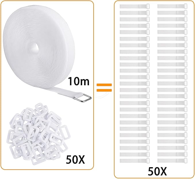 32Ft x 0.8In adjustable Cable Straps with Buckles, Free Cut Length, Reusable Fastening Cable Ties, Hook and Loop Securing Strap for Cable Tidy, Wire Management, Cord Organiser, white
