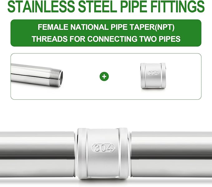 TAISHER 2PCS 304 Stainless Steel Cast Pipe Fitting, Coupling, 1/4" NPT Female Threaded