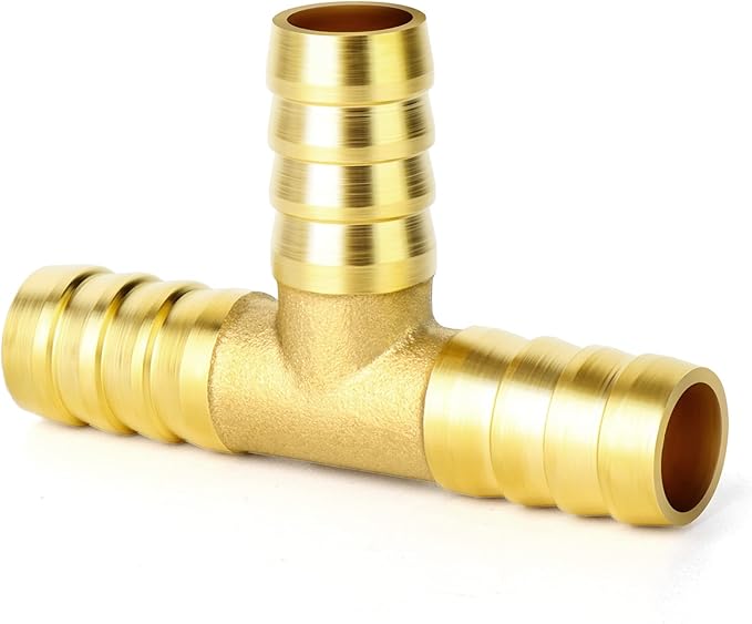 GASHER 20 Pieces Brass Hose Barb Tee, 3-Way Tee Hose Fitting (1/4" x 1/4" x 1/4" Hose Barb)
