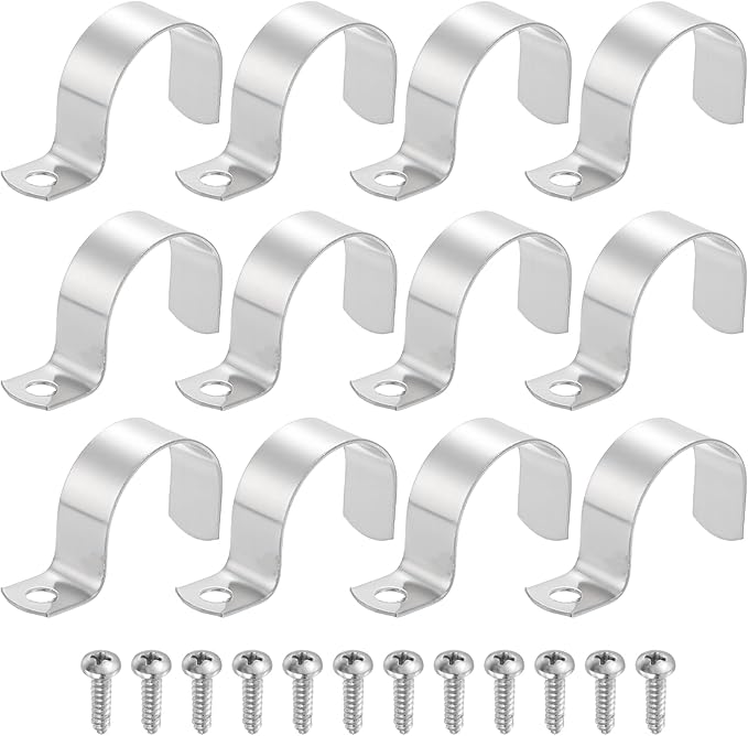 uxcell 12Pcs 40mm(1-9/16") One Hole Rigid Pipe Strap, 304 Stainless Steel Conduit Clamp Thicken U Bracket Heavy Duty Pipe Clamp with Self-Tapping Screws for Fixing Tube Cable, Silver