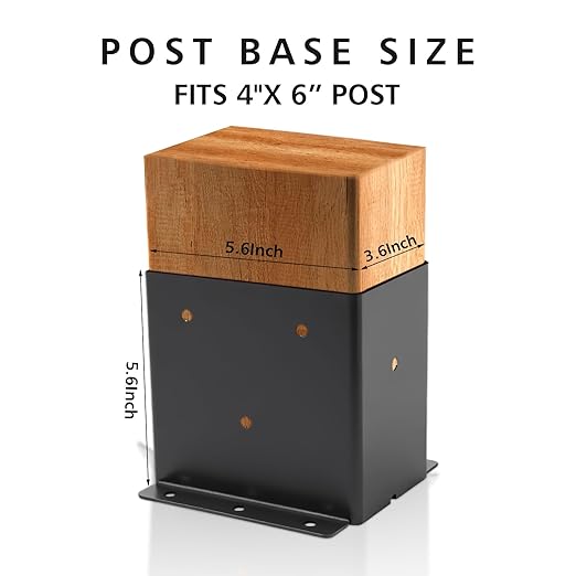 2 Set 4“× 6” Post Base, (Inner Size 3.6"x 5.6") Post Brackets,Black Metal Powder-Coated Thick Steel Post Anchor Outdoor for Support Deck Base Plate Pergola Brackets Fence Kit,Mialbox Post Mount
