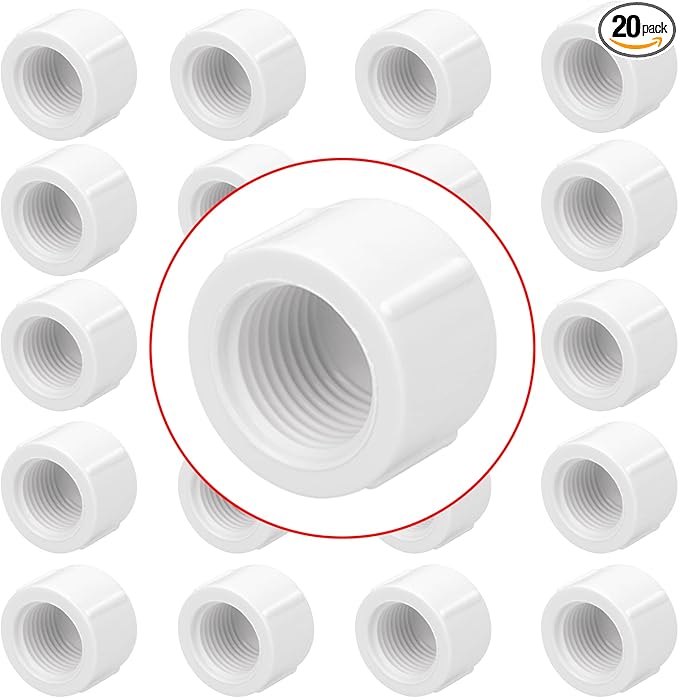 20Pack 1/2 Inch Female PVC Pipe End Cap 1/2 Inch Female Threaded Plug Adapter, SCH 40 PVC Pipe threaded Cap Fitting 1/2" PVC Pipe Female Plug Socket for Plumbing Water Line, White