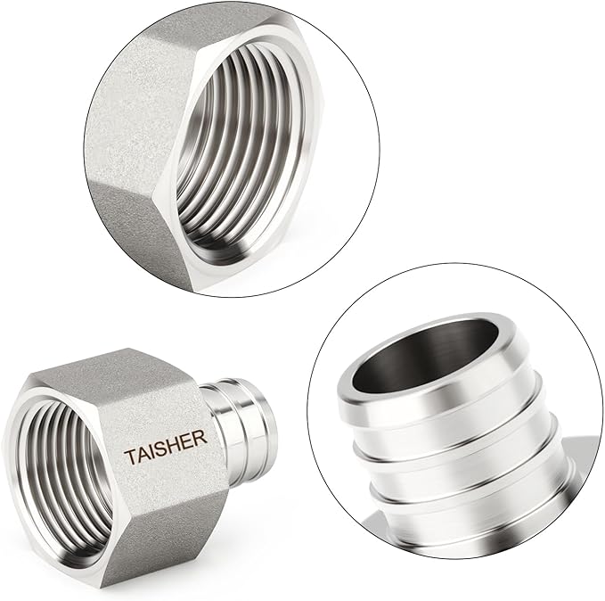 TAISHER 2PCS 304 Stainless Steel Pex Fittings,1/2" Pex x 1/2" NPT Female,1/2" Pex Fitting With 2PCS Hose Clamp For Pex Tubing Pipe