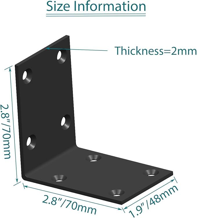 Black Stainless Steel Corner Bracket,Joint Right Angle Bracket,L Shape Heavy Duty Metal Corner Brace Shelf Supporter for Wood Aufuga (Black_2.8x2.8x2inch, 10)
