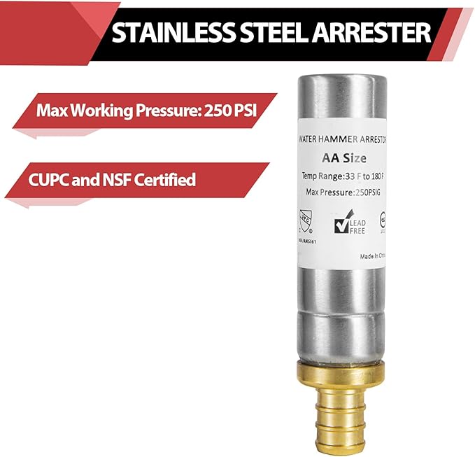 2-Pack EFIELD MH-111 1/2-Inch Straight Pex Barb Crimp Connection F1807 Stainless Steel Water Hammer Arrestor For Potable Water Plumbing Application,(HAMMER002-2PCS)