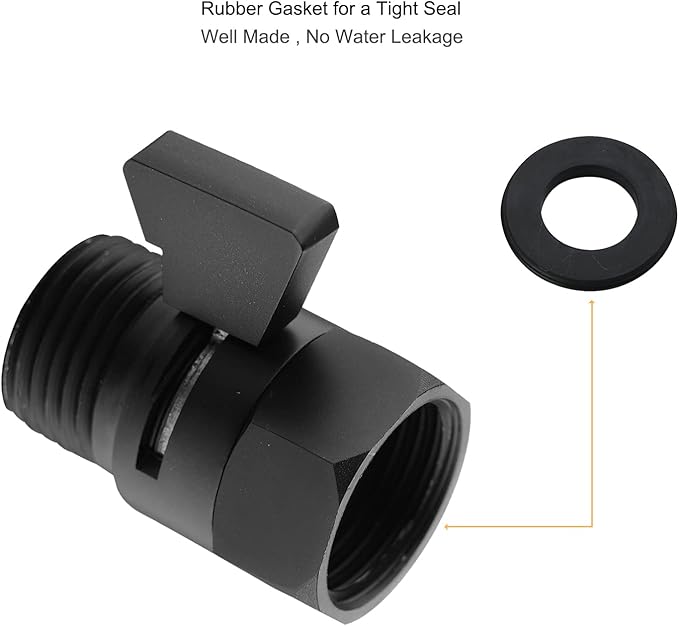 Matte Black Water Flow Control Valve, G1/2" Shower Head Flow Control Brass Shut Off Valve for Handheld, Water Pressure Regulator Replacement for Shower System