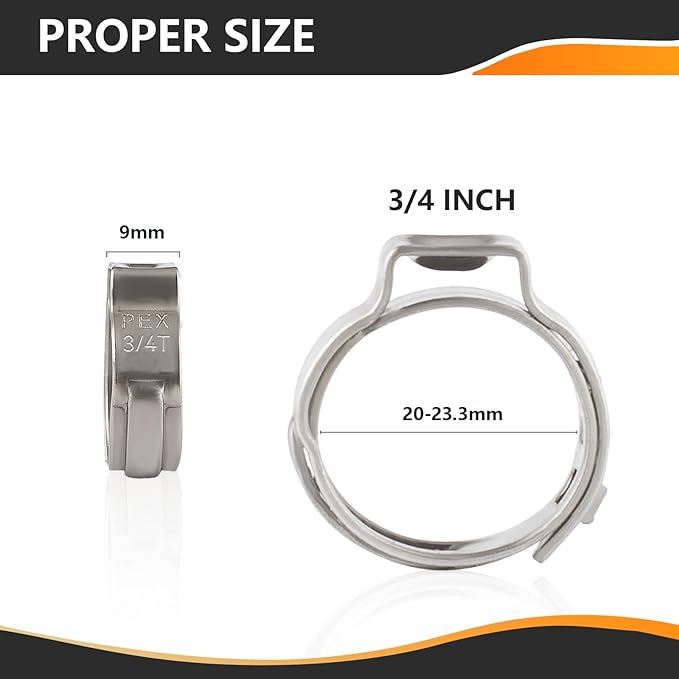 500-PCs HeSun 3/4 Inch PEX Crimp Ring, Premium 304 Stainless Steel Pex Cinch Clamp Ring, CLAMP010-500