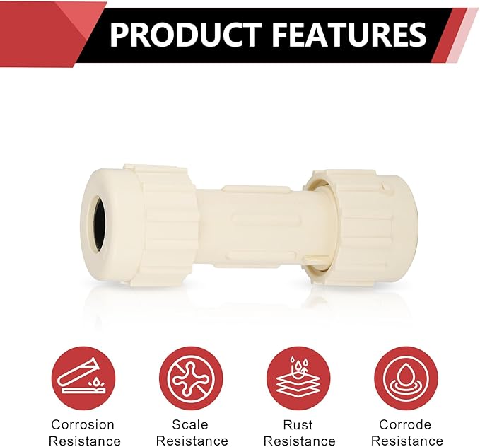 (Pack of 10) EFIELD 1/2"Compression Coupling,CPVC Fittings for Plumbing Installations and Repair (1/2"x1/2"COM),(CPVC048-2-10PCS)