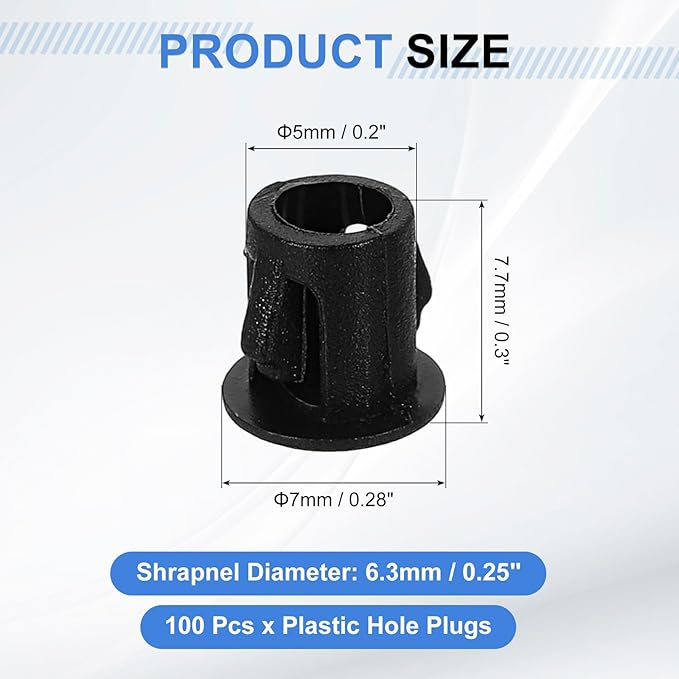 uxcell 100Pcs Plastic Hole Plugs, 5mm(3/16") Flush Type Panel Plugs, Round Snap Knockout Locking Plugs for Furniture Insert End Caps Panels, Black