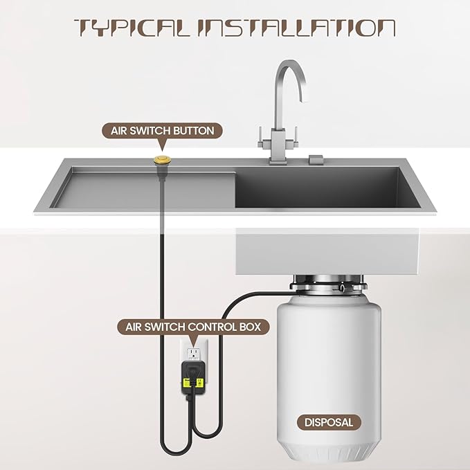 Garbage Disposal Air Switch Kit Sink Top Waste Disposal Stainless Steel Golden Polished On/Off Air Button Food and Waste Disposals Part by Etoolcity, UL Listed LF40-C062