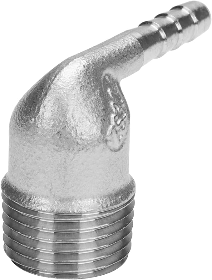 DERNORD 1/4" Hose Barb x 1/2" Male NPT Stainless Steel 90 Degree Elbow- Home Brew Pipe Fitting