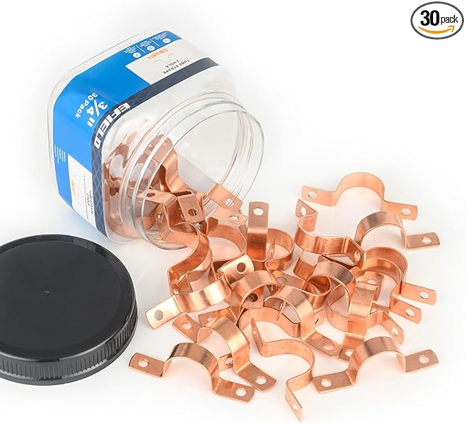 30-Pack EFIELD 3/4-Inch Copper Pipe Strap, Two-Hole Clamp Mount, Copper Made, Pro Pack, (COPPER024)