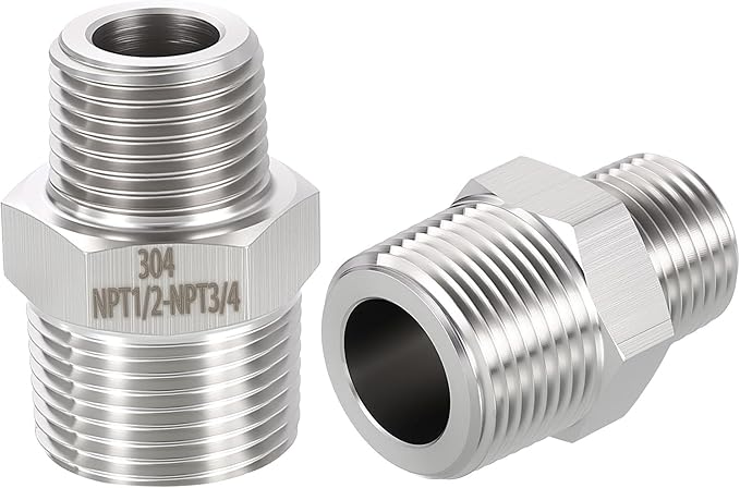 1 Pack 304 Stainless Steel Male to Male Adapter, 3/4" Male NPT x 1/2" Male NPT Hex Nipple Pipe Extension Fitting for Industrial, Automotive, Fluid Transfer, Home Gardening, Water