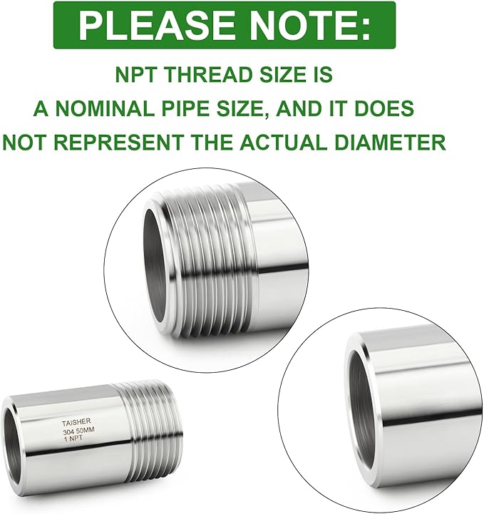 TAISHER 2PCS 304 Stainless Steel Pipe Fittings, 1" NPT Male Threaded, 2" Length Weld Nipple Cast Pipe
