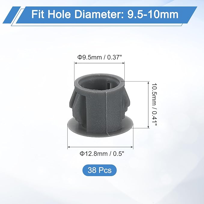 uxcell 38Pcs 10mm(3/8") Nylon Hole Plugs, Flush Type Panel Round Snap in Fastener Knockout Locking Plugs for Furniture Insert End Caps Panels, Gray