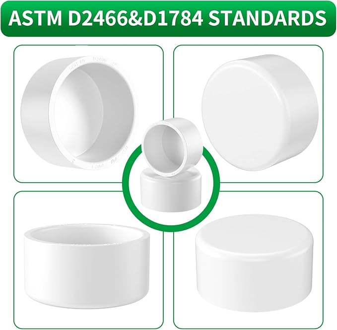 Lesso 2 Pack PVC Pipe End Cap Fitting 3" SCH40 Pipe Plug Socket Fitting, External End Cap White