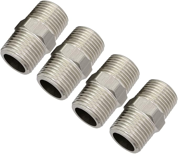 Hooshing 4PCS Hex Nipple 3/8" Male to 3/8" Male NPT Threade Stainless Steel 304 Pipe Fittings for Brew Kit Home Piping
