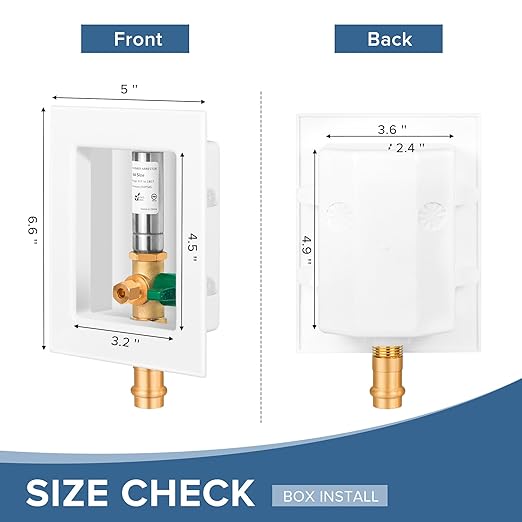 Ice Maker Outlet Box with Water Hammer Arrestor, 1/2-Inch Press x 1/4-Inch OD Compression with 1/4-Turn Ball Valve, Ice Maker Valve Wall Box with Faucet, Absorb Shock and Reduce Noise