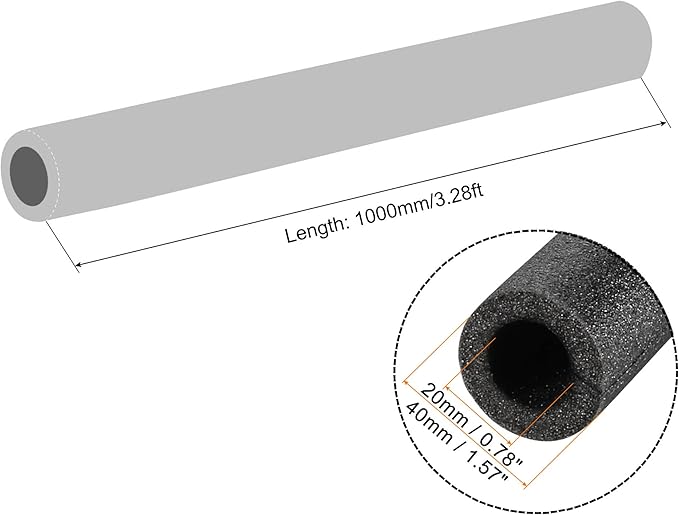 MECCANIXITY Foam Tube Sponge Protective Sleeve Heat Preservation Black Sleeve Polyethylene Pipe 20mm(0.78 Inch) ID for Pipe Insulation, Pack of 2
