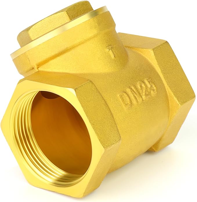 GASHER 2PCS Brass Swing Check Valve 1" Female Thread, Backflow Prevention, One Way Check Valves for Sump Pump and Air Compressor, Gas Air Fuel Oil Water