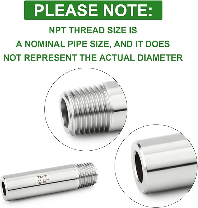 TAISHER 2PCS 304 Stainless Steel Pipe Fittings, 3/8" NPT Male Threaded, 2" Length Weld Nipple Cast Pipe