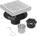 Square Shower Drain | 6 Inch AISI 304 Stainless Steel Shower Drain Kit with ABS Flange, Hair Strainer, Brushed Nickel Shower Floor Drain with Removable Grid Cover, in Bathroom, Kitchen, Balcony etc.