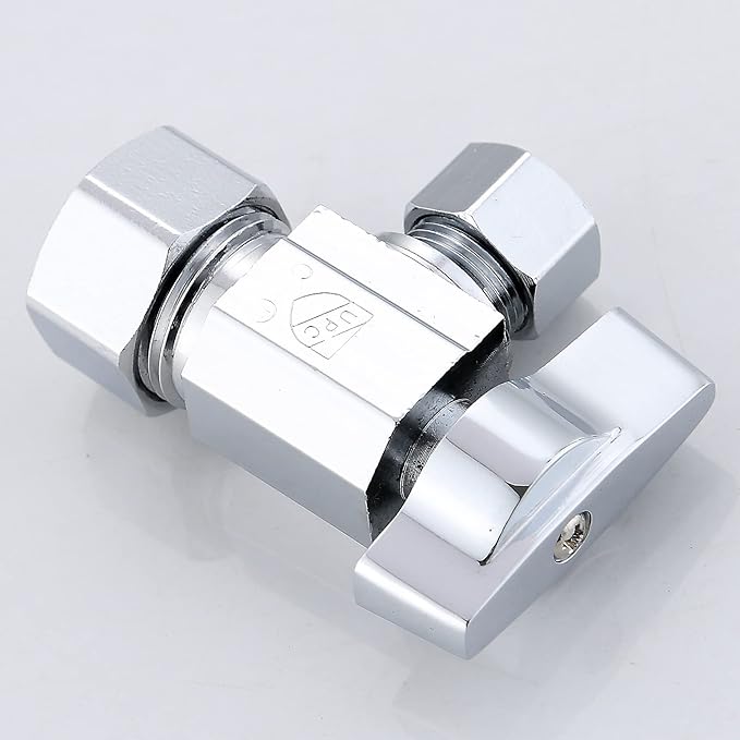 (10-Pack) Cyrret Angle Stop Shut off Valve 1/4 Quarter Turn 5/8" OD (1/2" Nominal) Compression Inlet X 3/8" OD Compression Outlet Chrome Plated Brass