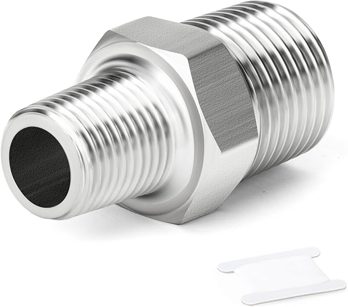 TAISHER 10PCS 304 Stainless Steel New Hex Nipple, 1/4" NPT Male x 1/8" NPT Male, Reducing Pipe Adapter Fitting