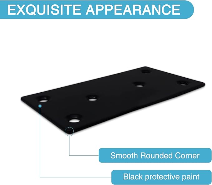 4PCS 3.94 x 1.97 inch Black Flat Mending Plate, Metal Bracket with Holes, Straight Steel Brace Fixing Joining Plate for Wood with 24PCS Screws