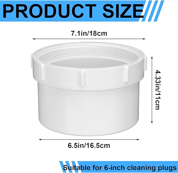 Novabright 2 Pcs 6'' PVC Sewer Female Cleanout Adapter Heavy Duty DWV Flush Cleanout Adapter Corrosion-resistant for Outdoor Garden Sewer Vent and Waste Drainage Piping System