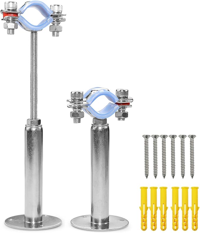 AKIHISA 2 Pcs 304 Stainless Steel Pipe Supports, Wall Mount Ceiling Mount Pipe Hanger, Pipe Holder for OD Pipe 15-19MM Adjustable Height Range 100-200mm
